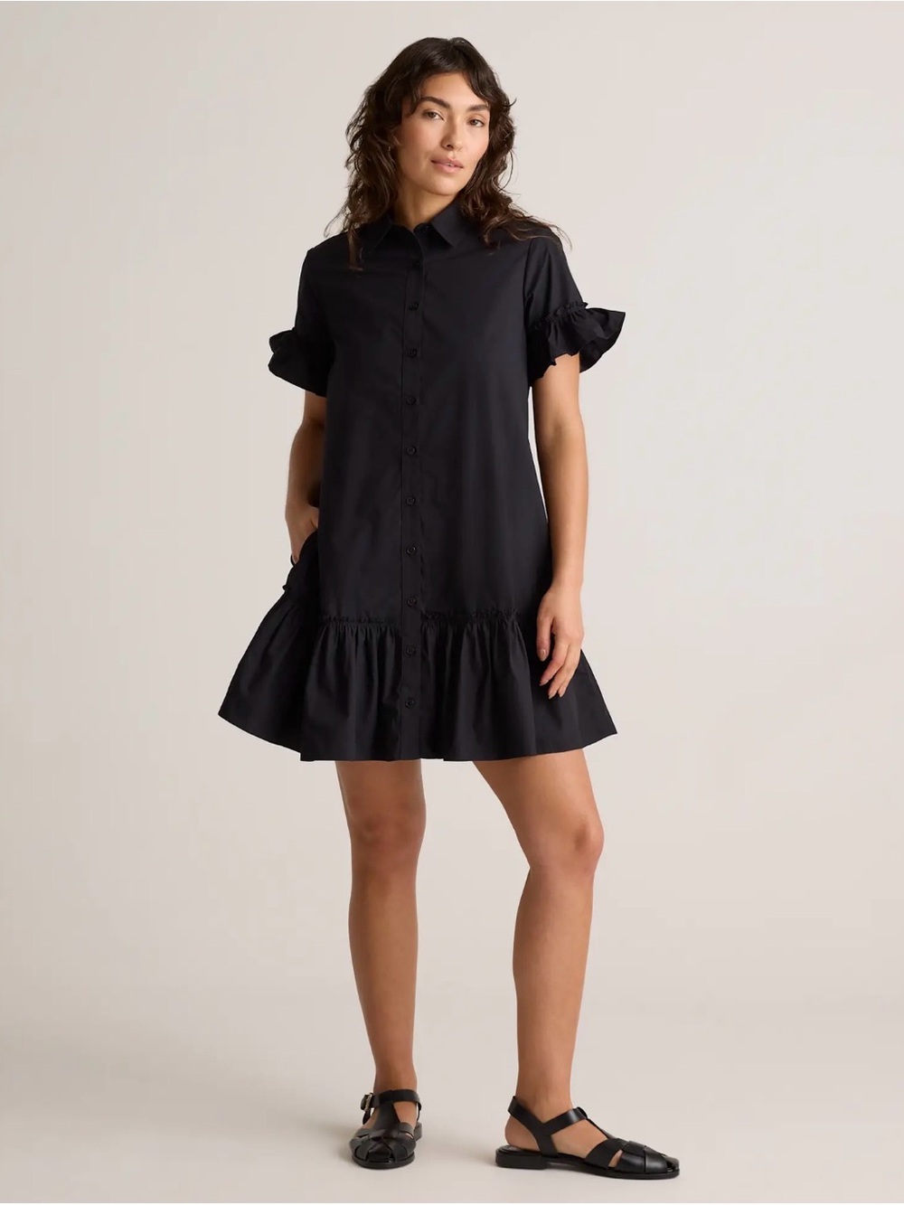NWT Quince 100% Organic Cotton Poplin Shirt Dress in black